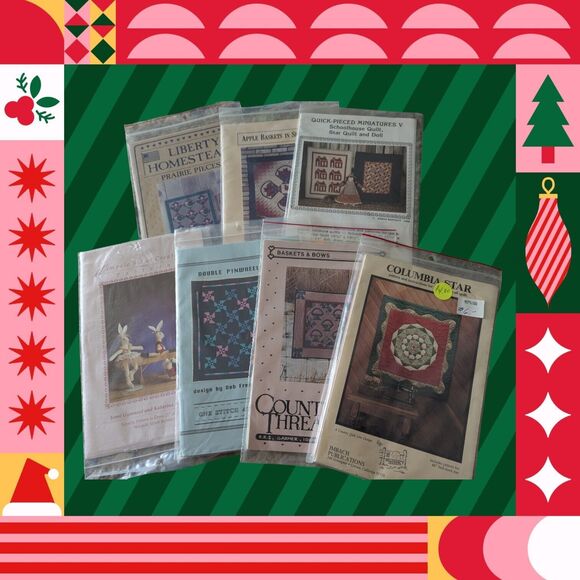 Quilt Patterns Lot of 7 Prairie Pieces Apple Baskets Schoolhouse Double Pinwheel - Picture 1 of 8